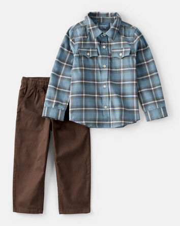 Toddler Boy 2-Piece Plaid Shirt and Pants Set, 