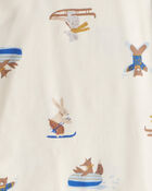 Baby Boy Woodland Print Cotton Long-Sleeve Snug Fit 4-Piece Pajamas - White/Blue, image 4 of 6 slides