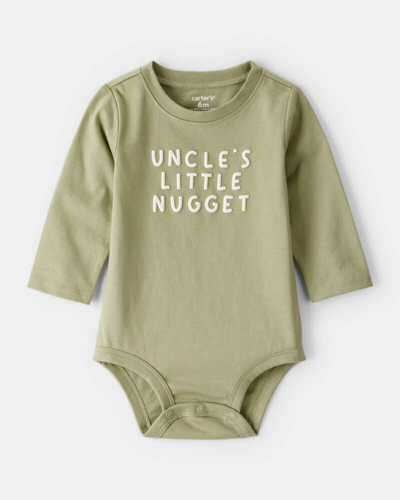 Baby Boy Uncles Little Nugget Long-Sleeve Graphic Bodysuit - Green, image 1 of 3 slides