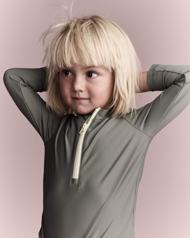 Toddler Half-Zip Long-Sleeve Rashguard - Olive, image 1 of 6 slides