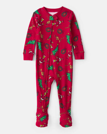 Baby Dr. Seuss&trade; The Grinch Print 100% Cotton Long-Sleeve Snug Fit 1-Piece Pajamas - Red, 