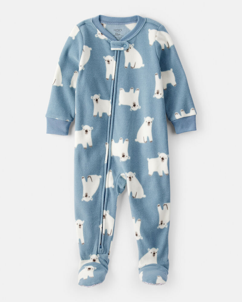 Toddler Boy Polar Bear Loose Fit Long-Sleeve 1-Piece Pajamas - Blue, image 1 of 3 slides