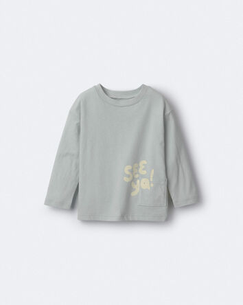 Toddler 'See Ya' Long-Sleeve Pocket Relaxed Graphic Tee - Light Blue, 