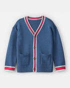 Toddler Boy Cotton Long-Sleeve Cardigan Sweater - Blue/Red, image 1 of 3 slides