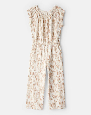 Girls Leopard Print Short-Sleeve French Terry Jumpsuit, 