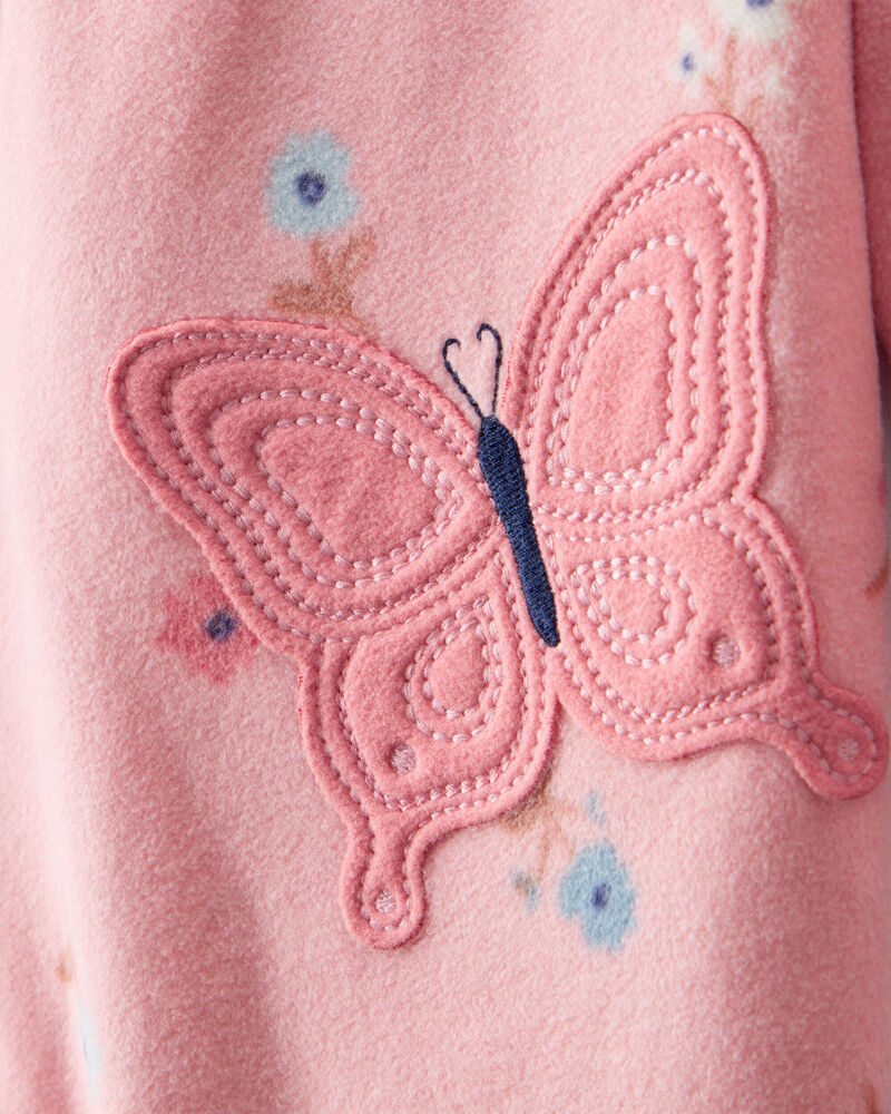 Toddler Girl Butterfly & Floral Loose Fit Long-Sleeve 1-Piece Pajamas - Pink, image 2 of 4 slides