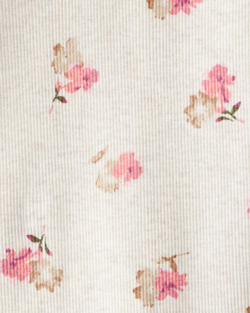 Baby Girl Floral Print Cotton Long-Sleeve Henley Top - Cream, 