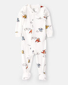 Toddler Boy Helicopter DreamPlush Snug Fit Long-Sleeve 1-Piece Pajamas - White, image 1 of 3 slides