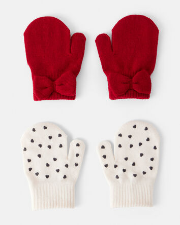 Toddler Girl 2-Pack Heart & Bow Winter Gloves - Red/Cream, 