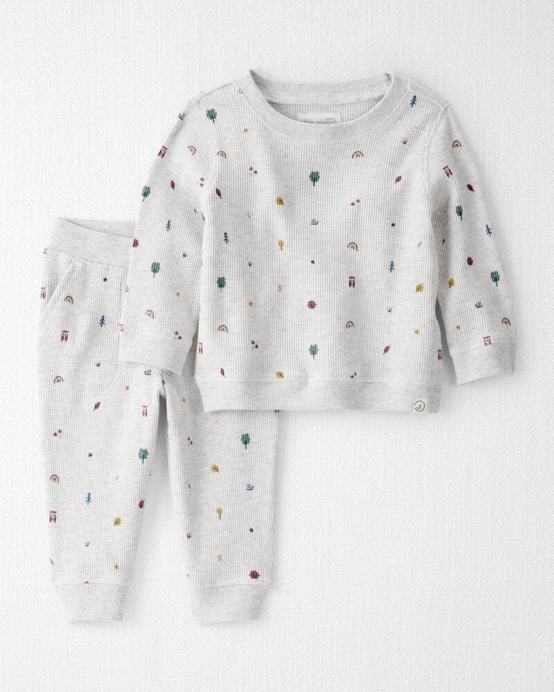 Baby Girl 2-Piece Organic Cotton Waffle Knit Set in Nature Icon Print, image 1 of 5 slides