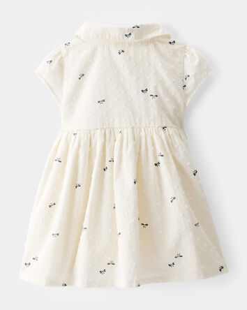 Baby Girl Swiss Dot Bow Print Short-Sleeve Dress - Ivory, 