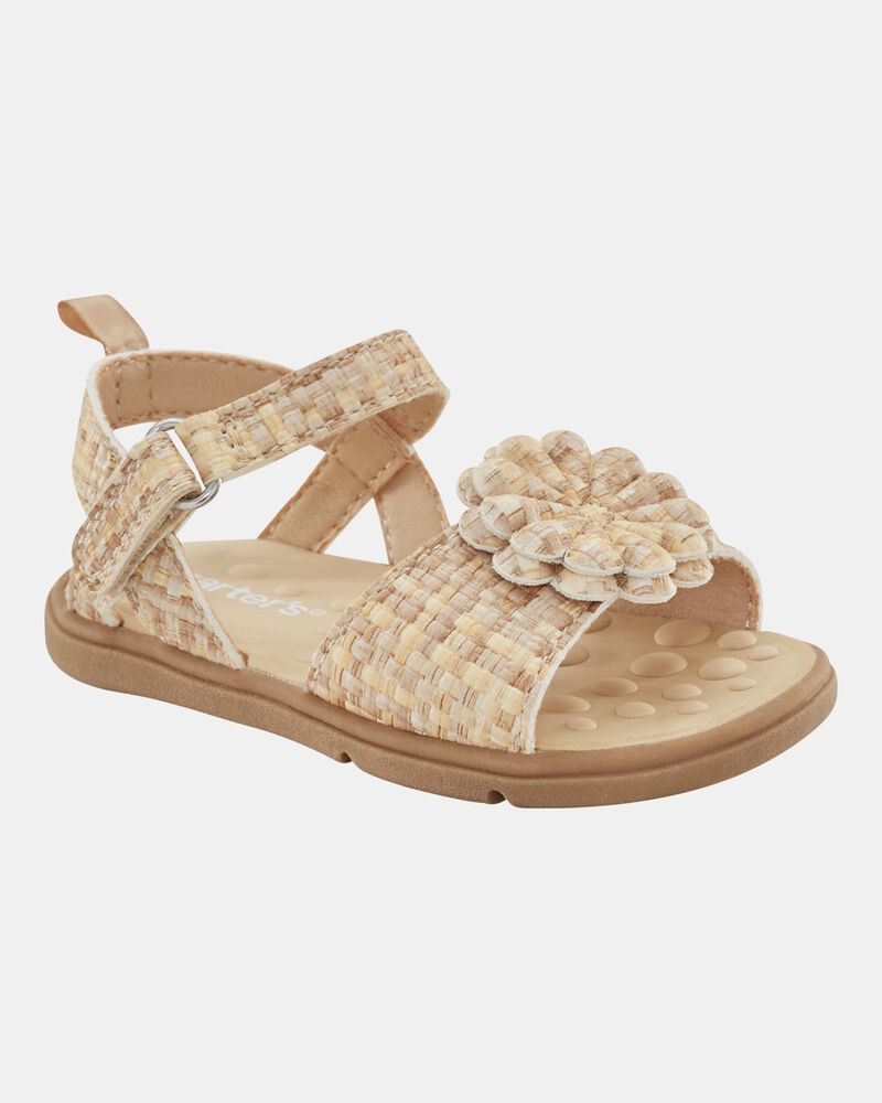 Baby  Every Step&reg; First Walker Woven Flower Accent Sandals - Beige, image 1 of 7 slides