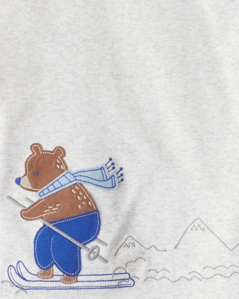 Baby Boy Woodland Print Cotton Long-Sleeve Snug Fit 4-Piece Pajamas - White/Blue, image 3 of 6 slides