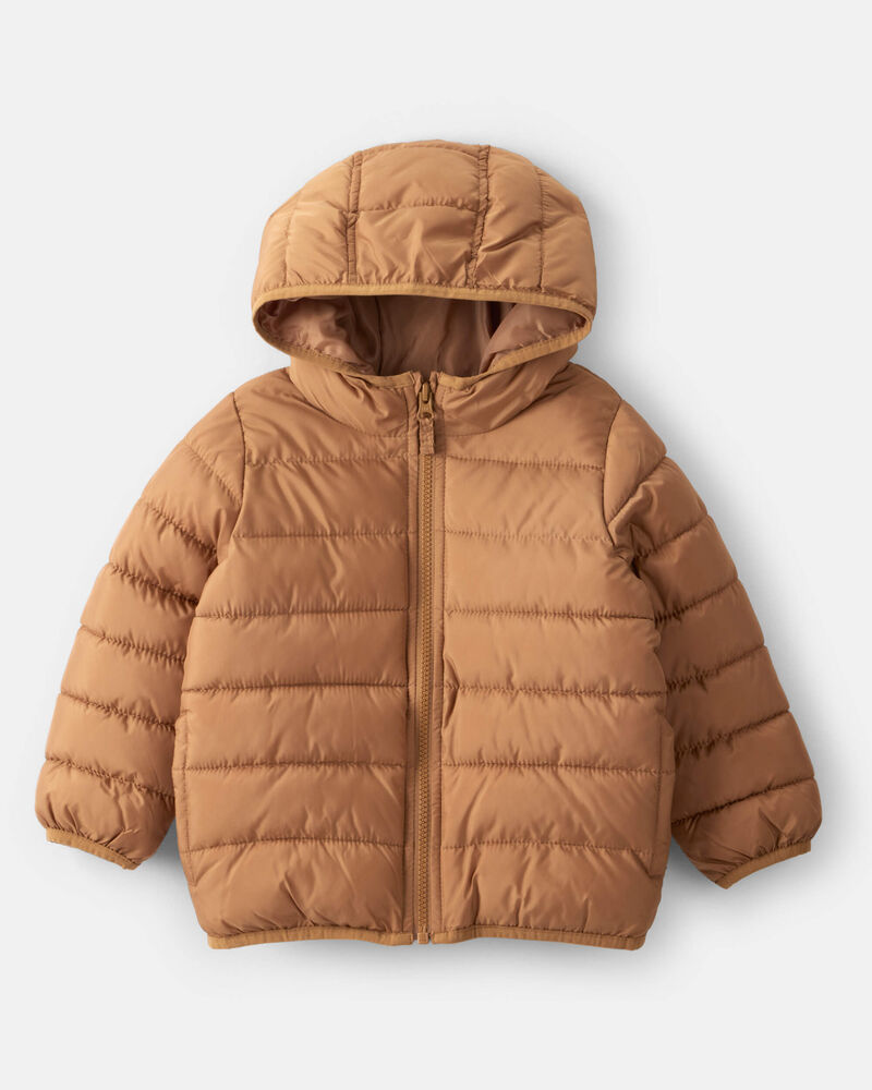 Toddler Packable Hooded Puffer Jacket - Brown, image 1 of 4 slides