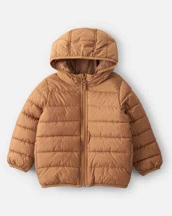 Toddler Packable Hooded Puffer Jacket - Brown, 