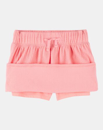 Kid Ribbed Textured Drawstring Skort - Orange, 
