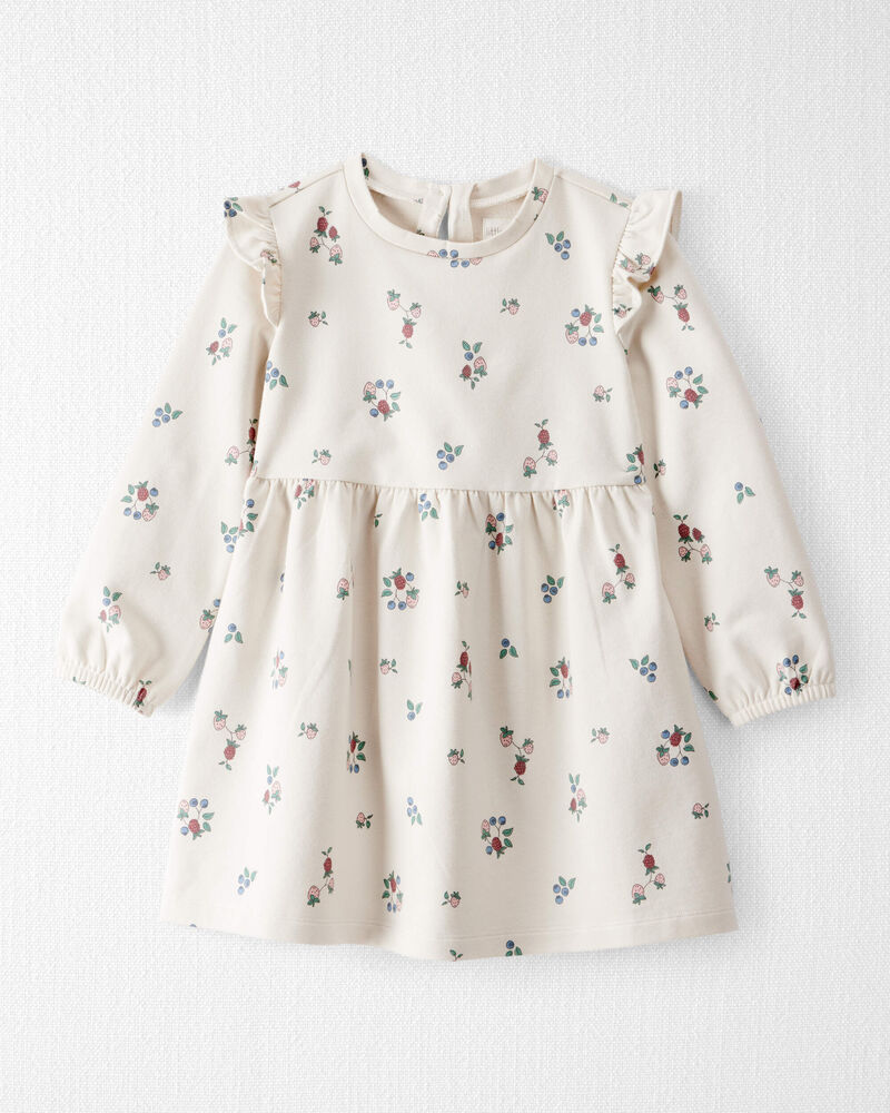Toddler Girl Organic Cotton French Terry Dress in Berry Blossom Print, image 1 of 5 slides