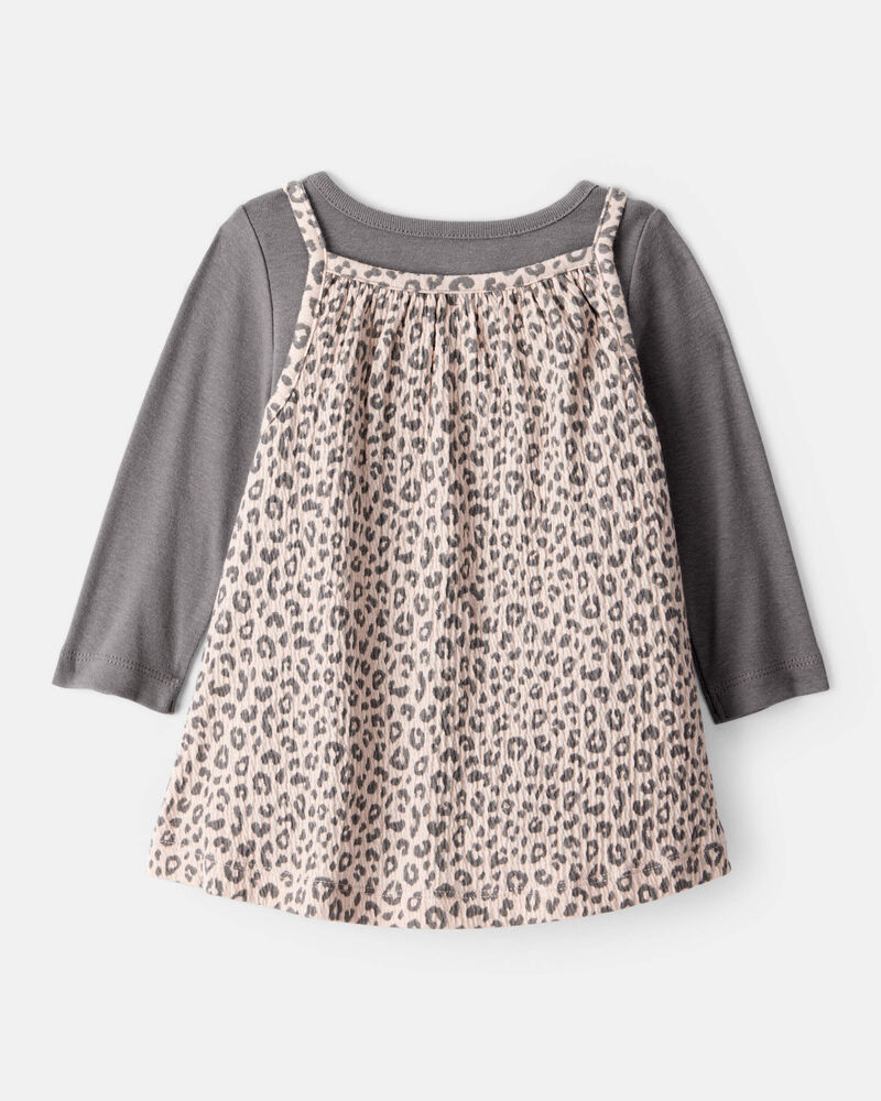 Baby Girl 2-Piece Leopard Print Long-Sleeve Dress Set - Grey/Brown, image 2 of 6 slides