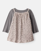 Baby Girl 2-Piece Leopard Print Long-Sleeve Dress Set - Grey/Brown, image 2 of 6 slides