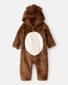 Baby Reindeer Sherpa Hooded Jumpsuit - Brown, image 1 of 3 slides