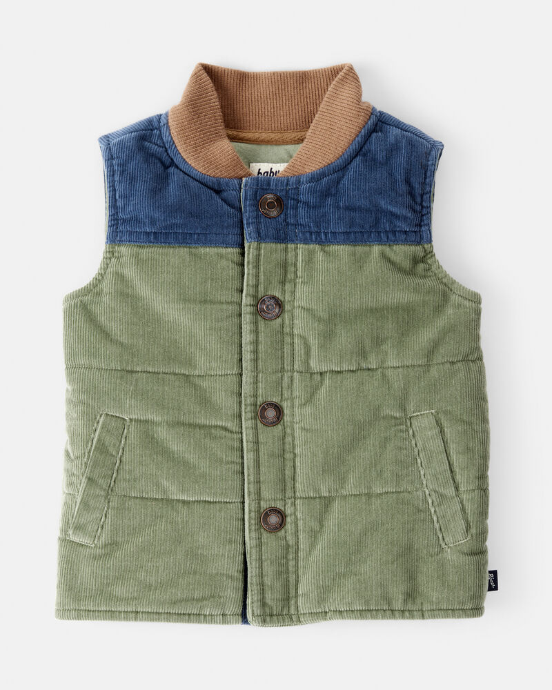 Baby Boy Corduroy Sleeveless Puffer Vest - Green, image 1 of 3 slides