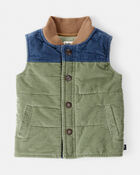 Baby Boy Corduroy Sleeveless Puffer Vest - Green, image 1 of 3 slides