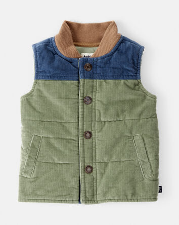 Baby Boy Corduroy Sleeveless Puffer Vest - Green, 