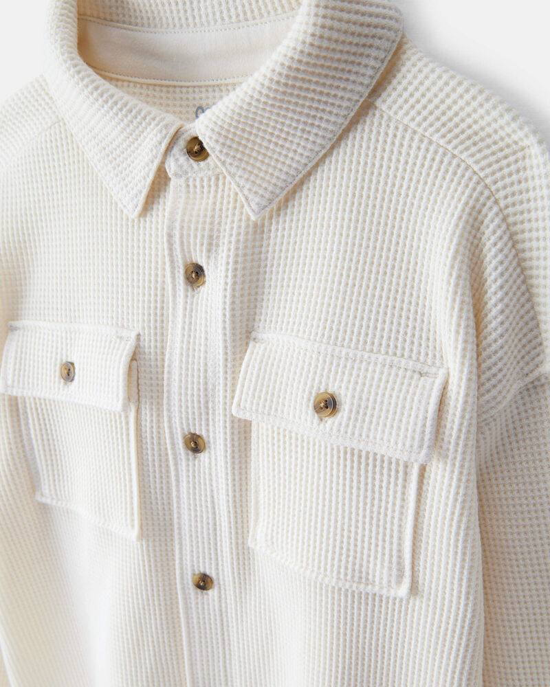 Toddler Boy Long-Sleeve Waffle Knit Utility Shirt - White, image 2 of 4 slides