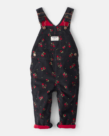 Baby Girl Floral Print Corduroy Overalls - Black, 