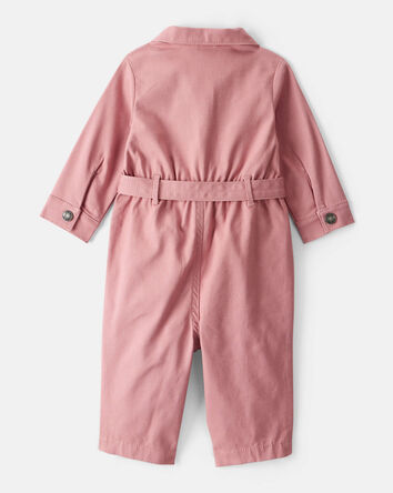 Baby Girl Cotton Long-Sleeve Jumpsuit - Pink, 