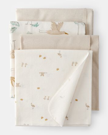 Baby 4-Pack Stork Print Receiving Blankets - Yellow, 