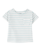 Baby 2-Piece Striped Pocket Tee & Pull-On Slub Jersey Shorts Set - Ivory/Mint, image 2 of 6 slides