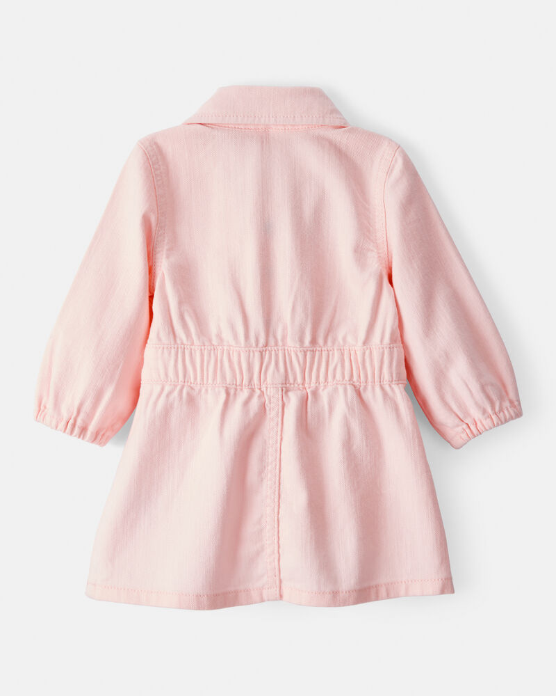 Baby Girl Embroidered Cotton Long-Sleeve Dress - Pink, image 2 of 6 slides