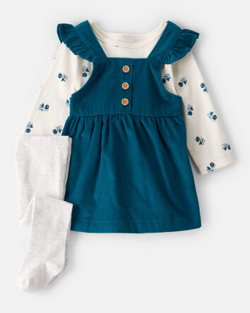 Baby Girl 3-Piece Corduroy Long-Sleeve Dress Set - Blue, 