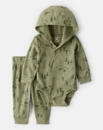 Baby Boy 2-Piece Mountain Thermal Bodysuit & Pant Set - Green, 