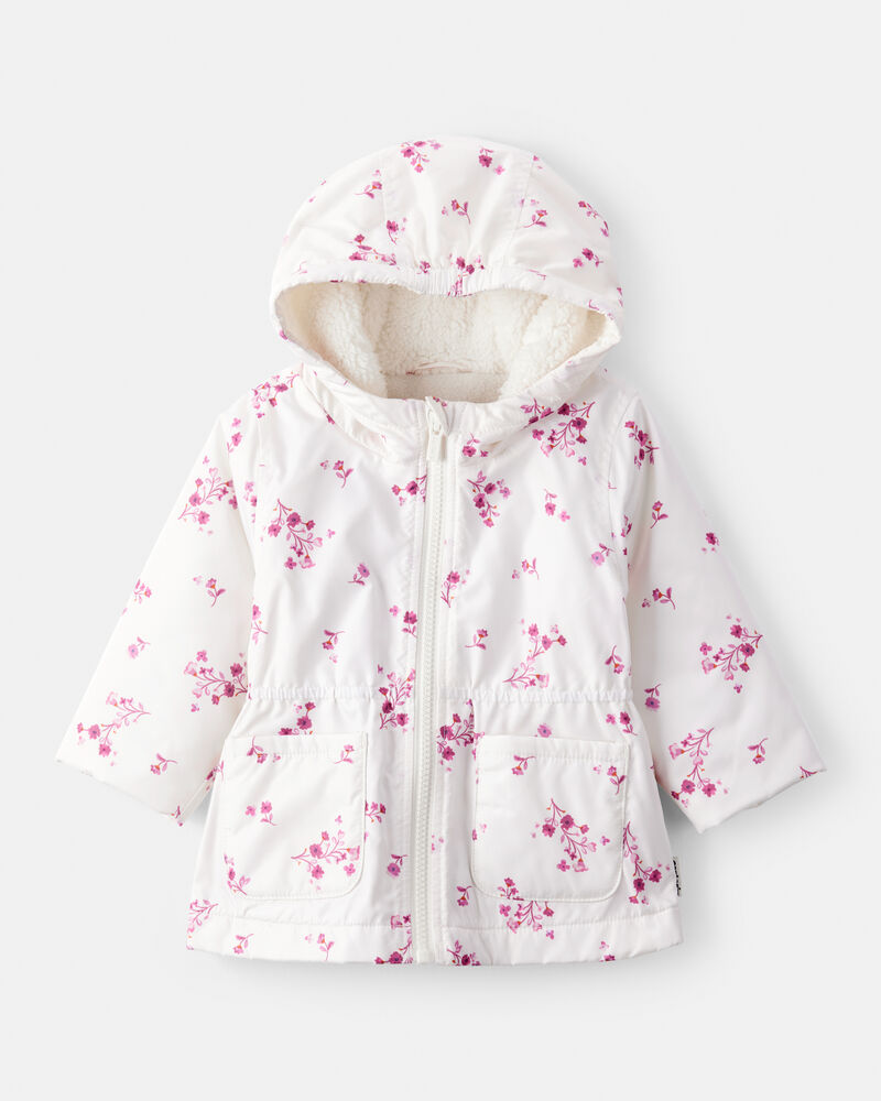 Baby Girl Floral Long-Sleeve Midweight Anorak Jacket - White, image 1 of 3 slides