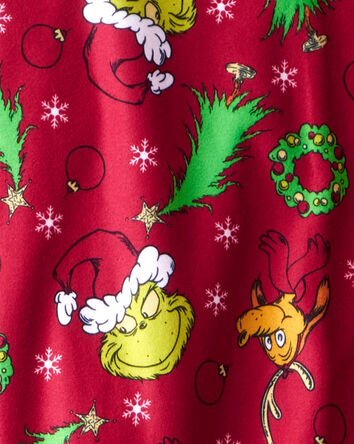 Adult Dr. Seuss&trade; The Grinch Print Fleece Long-Sleeve Loose Fit 2-Piece Pajamas - Red, 