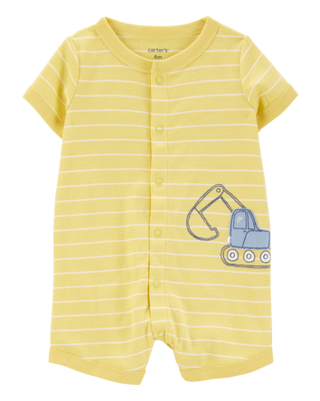 Baby Boy Construction Striped Cotton Short-Sleeve Romper - Yellow, 