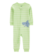 Toddler Boy Shark Striped Snug Fit Cotton Footless 1-Piece Pajamas - Green, image 1 of 4 slides