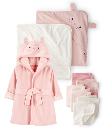 Baby 9-Piece Bunny Bath Time Gift Set - Pink, 