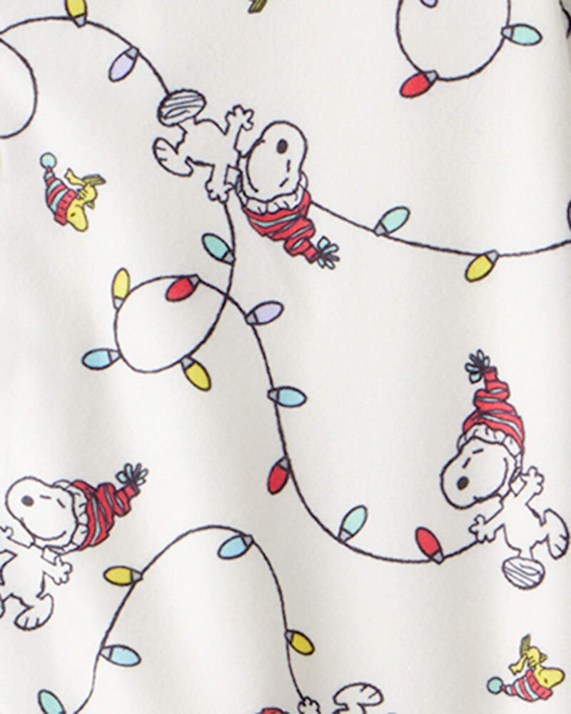 Toddler Peanuts Snoopy Print Fleece Long-Sleeve Loose Fit 2-Piece Pajamas - White, image 2 of 3 slides