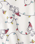 Toddler Peanuts Snoopy Print Fleece Long-Sleeve Loose Fit 2-Piece Pajamas - White, image 2 of 3 slides