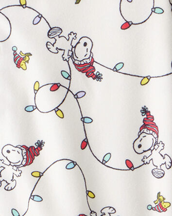 Toddler Peanuts Snoopy Print Fleece Long-Sleeve Loose Fit 2-Piece Pajamas - White, 