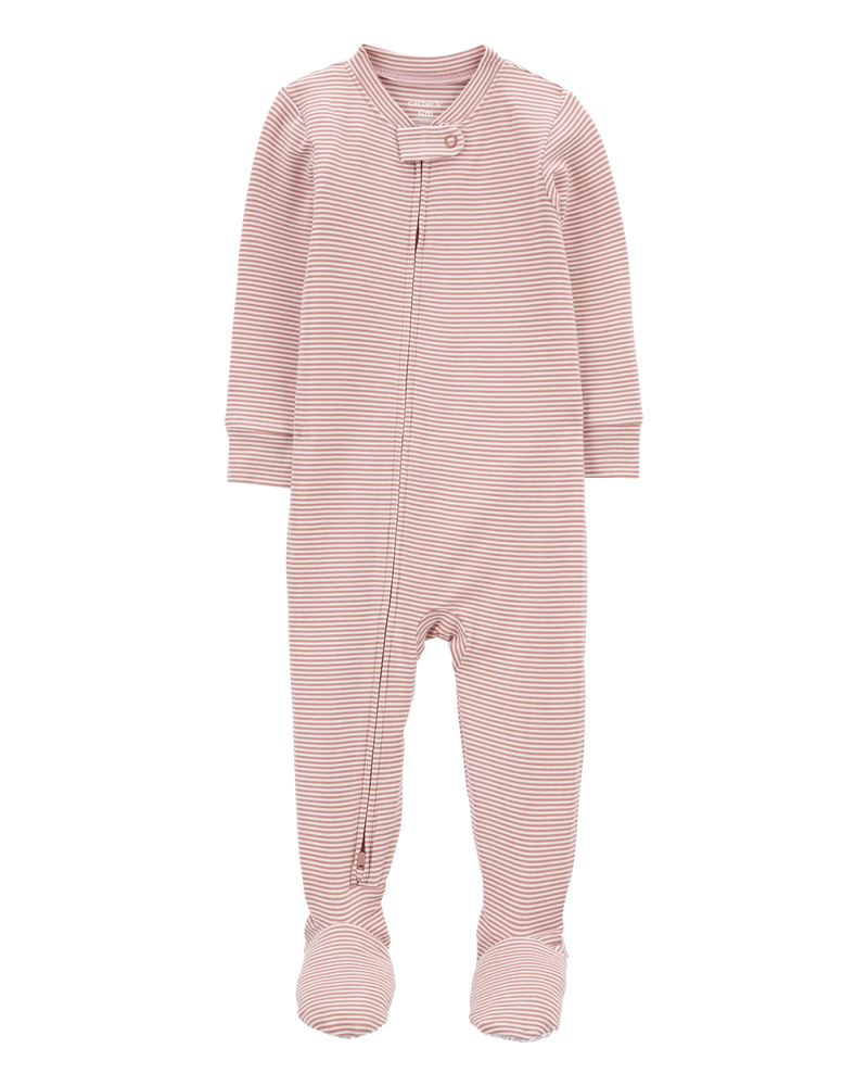 Baby Girl 1-Piece Striped PurelySoft Footie Pajamas, image 1 of 5 slides