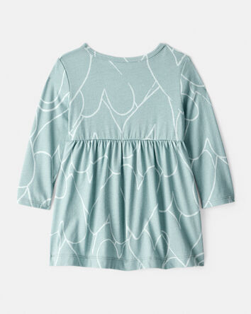 Baby Girl Heart Print Long Sleeve Cotton Dress - Green, 