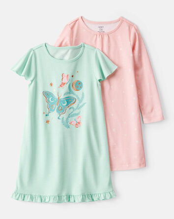 Girls 2-Pack Butterfly Moons Nightgowns, 