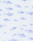 Baby Boy 1-Piece Shark Print 100% Snug Fit Cotton Footie Pajamas - Blue, image 2 of 3 slides