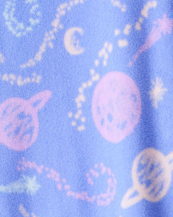 Girls Space Print Loose Fit Long-Sleeve Zip-Up 1-Piece Pajamas - Blue, 