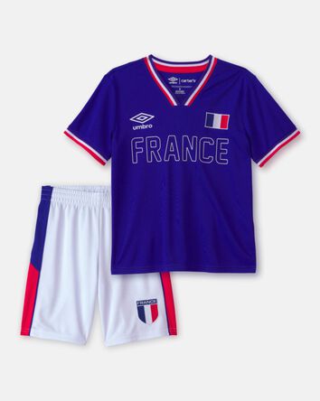 Kids 2-Piece Umbro France Soccer Jersey & Short Set - Blue/Red/White, 