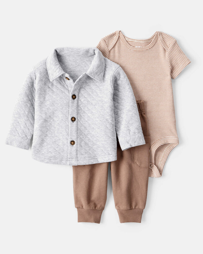 Baby Boy 3-Piece Cardigan, Bodysuit & Pant Set - Grey, image 1 of 7 slides